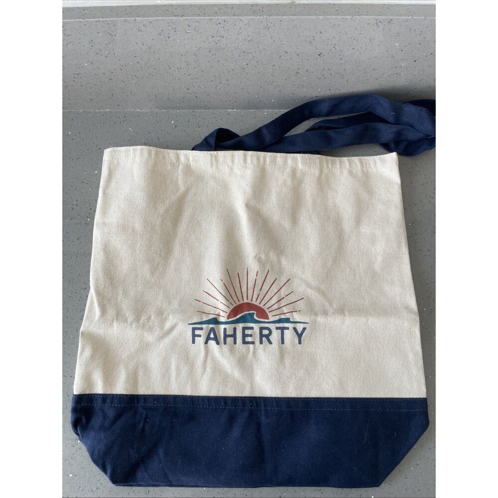 FAHERTY Canvas Tote Bag 15" x 14.5" Double Handle Beach Bag Faherty Logo Shopper